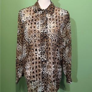 Cleo Petites Animal Print Sheer Blouse